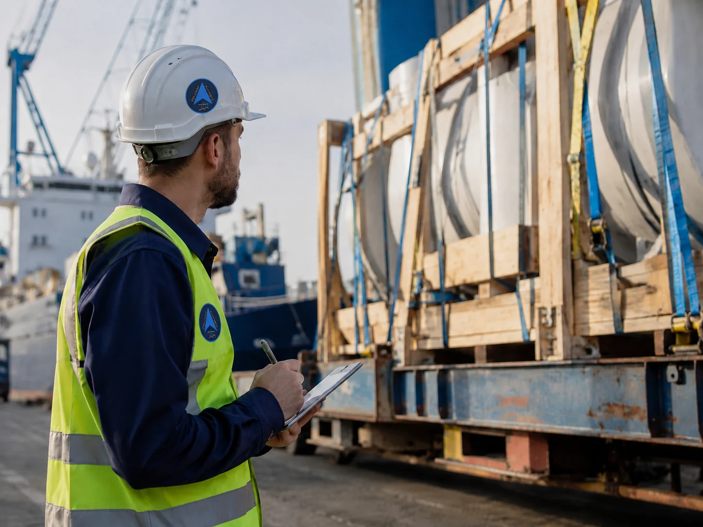 Marine cargo surveyor inspecting project cargo