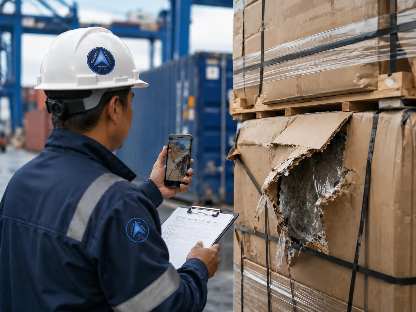 Damage survey documentation at port